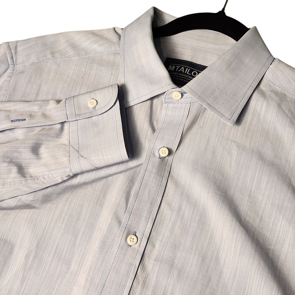 MTailor Button Down Shirt Mens XL Light‎ Blue Excellent Slub Texture Cotton